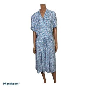 Shubette London Vintage Blue Floral Robe Style midi  Dress M